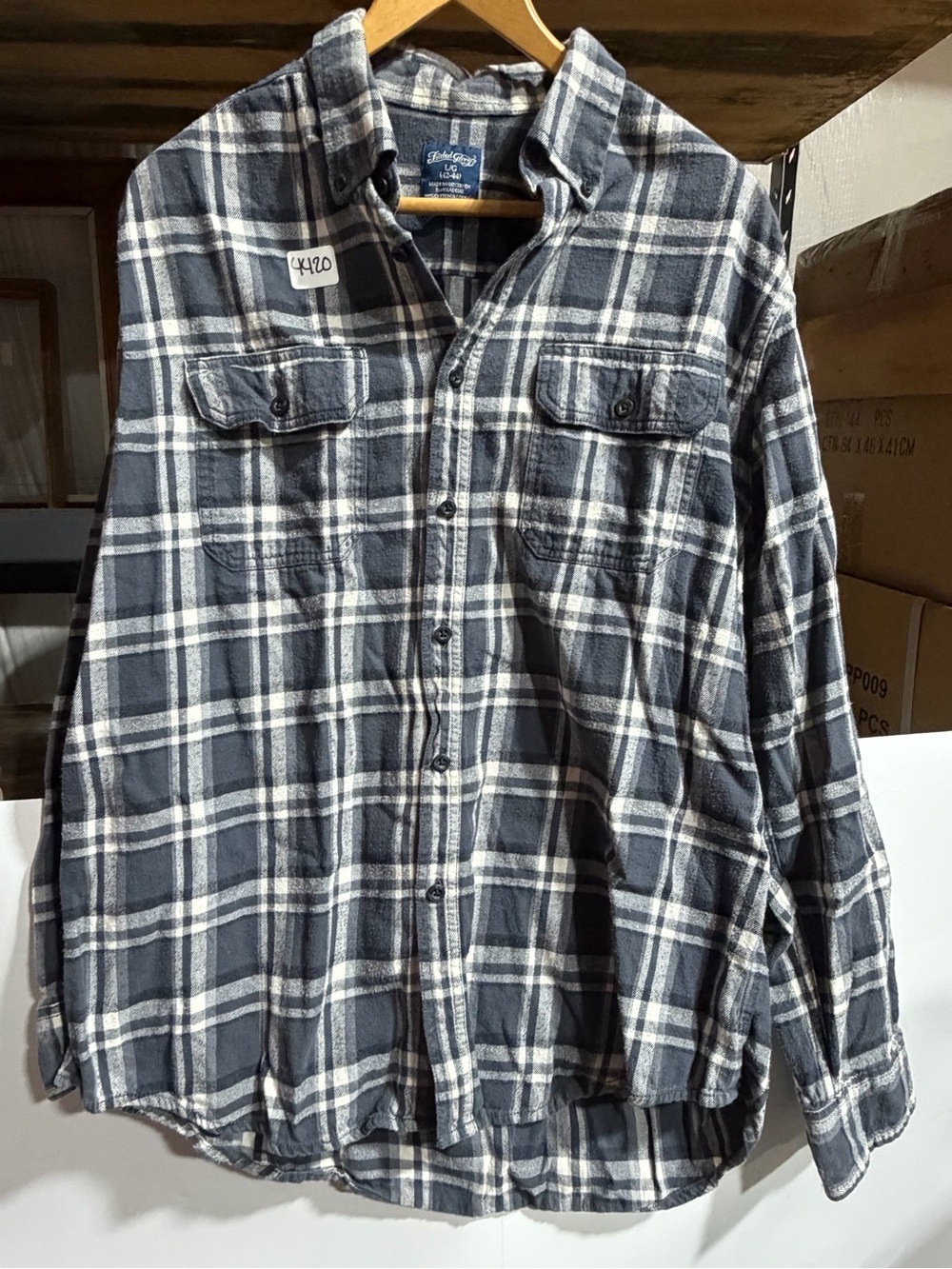 #4420-Faded Glory Men's Black & White Plaid Button-Down Shirt